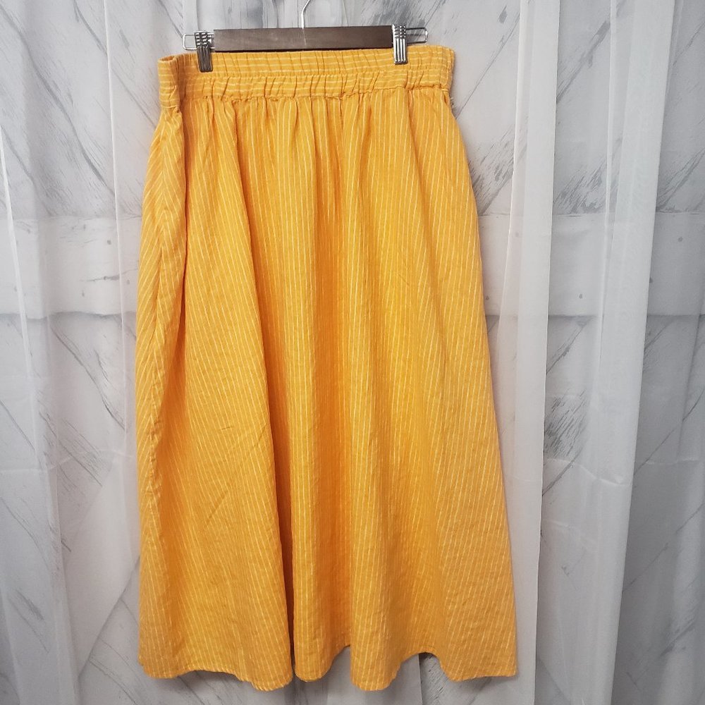 NWT A New Day Tangerine Orange Striped Linen Blend Midi Skirt Size S